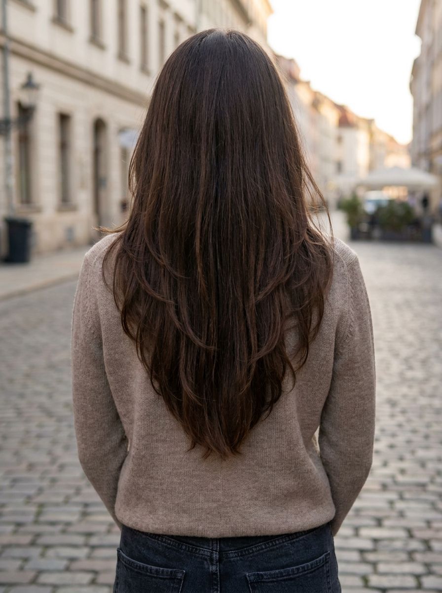 V Haarschnitt mit langen Stufen - V Haarschnitt lange Haare